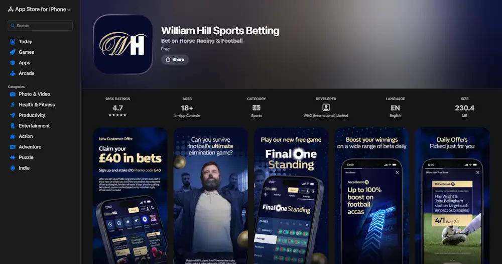 William Hill Sports Betting App Screenshot